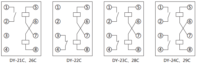 DY-27C、D電壓繼電器內(nèi)部接線圖