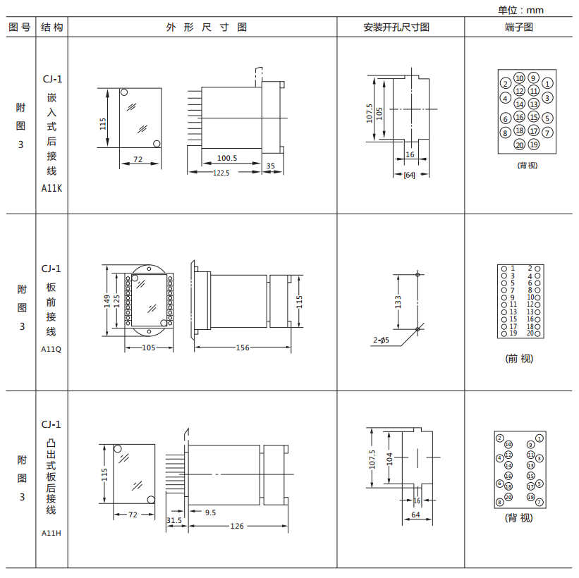 DY-33電壓繼電器外形及開(kāi)孔尺寸圖